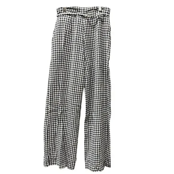 Abercrombie & Fitch Pants Womens Small Blue White Coastal Gingham Linen Blend - Picture 3 of 10